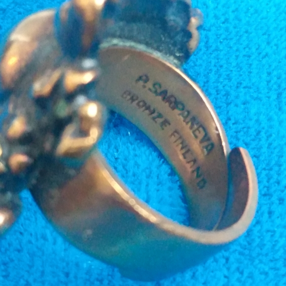 Signed Brutalist Bronze Ring by Artist Pentti Sarpaneva Turun Koru Finland Large - Picture 8 of 8